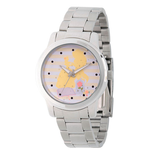 Disney Princess Belle Beauty and the Beast Womens Silver Tone Bracelet Watch-Wds000236