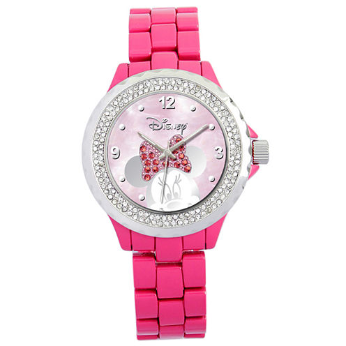 Disney Pink Enamel Crystal Accent Minnie Watch