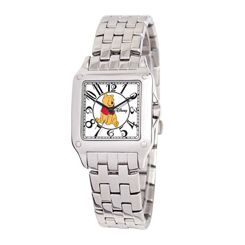 Disney Perfect Square Winnie the Pooh Womens Silver-Tone Watch