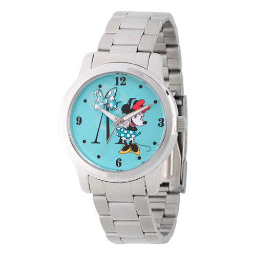 Disney Minnie Mouse Womens Silver Tone Bracelet Watch-Wds000258