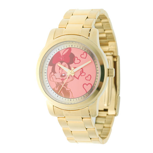 Disney Minnie Mouse Womens Gold Tone Strap Watch-W001825