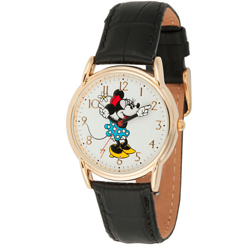 Disney Minnie Mouse Womens Black Strap Watch-Wds000410