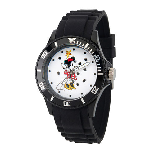 Disney Minnie Mouse Womens Black Strap Watch-Wds000260