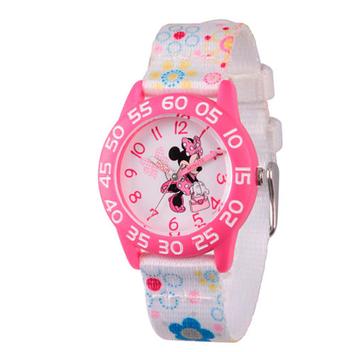 Disney Minnie Mouse Girls White Strap Watch-Wds000164