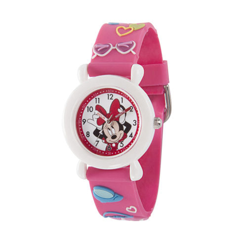 Disney Minnie Mouse Girls Pink Strap Watch-Wds000389