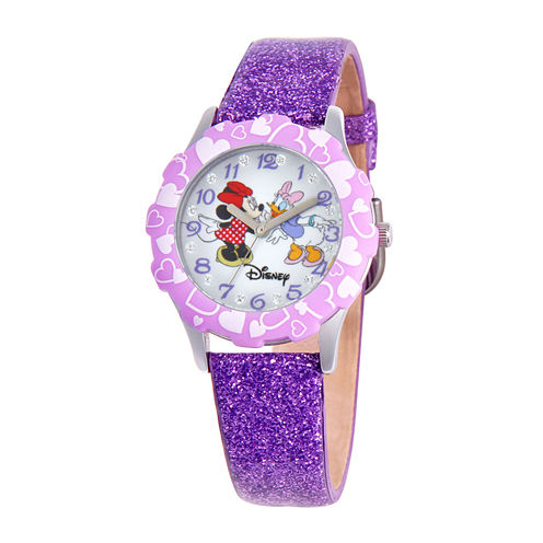 Disney Minnie Mouse & Daisy Duck Kids Purple Glitter Watch