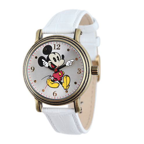 Disney Mickey Mouse Womens White Leather Strap Watch