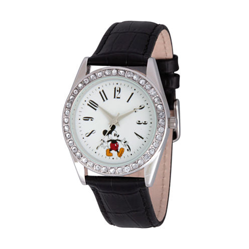 Disney Mickey Mouse Womens Black Strap Watch-Wds000380