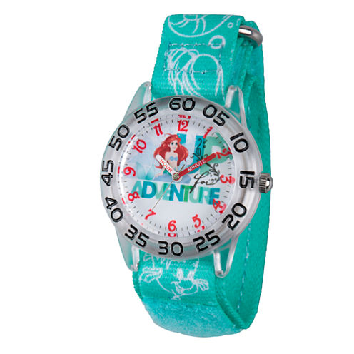 Disney Girls Green and Silver Tone Ariel Adventure Time Teacher Strap Watch W002902