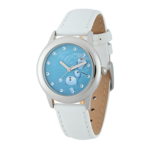 Disney Frozen Olaf Kids Crystal-Accent White Leather Strap Watch