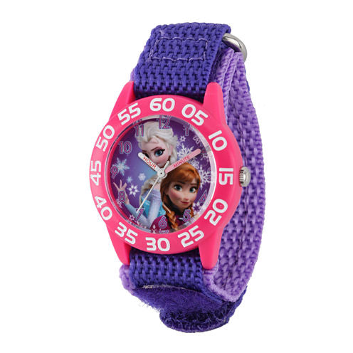 Disney Frozen Anna and Elsa Kids Time Teacher Purple Nylon Strap Watch