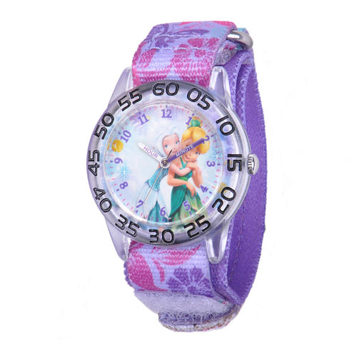 Disney Fairies Kids Time Teacher Purple Print Nylon Fast Strap Watch