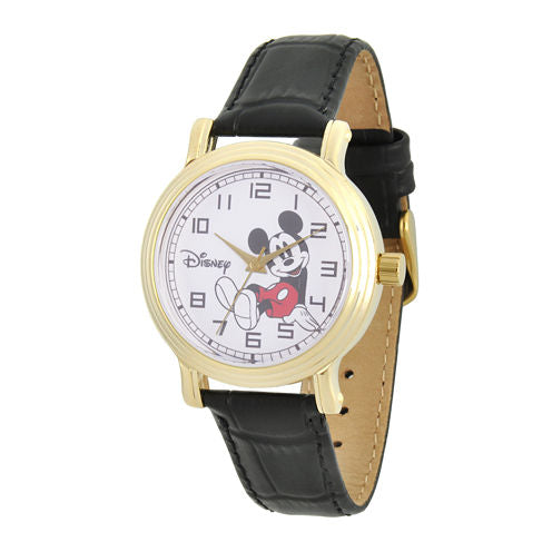 Disney Collection Womens Mickey Mouse Black Leather Strap Watch