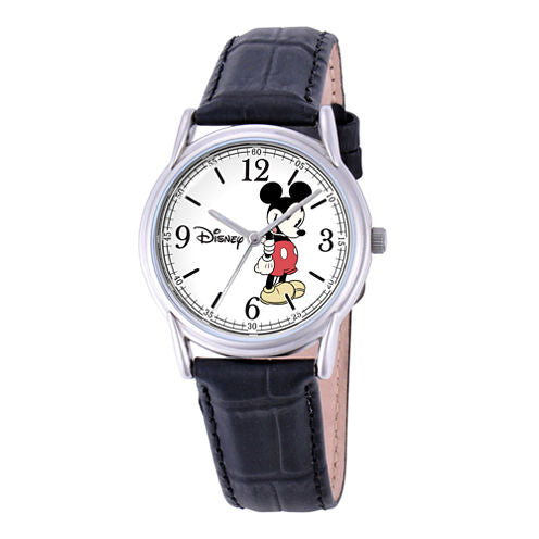 Disney Cardiff Womens Mickey Mouse Black Leather Watch