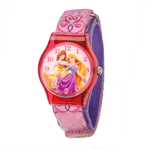 Disney Belle Rapunzel Princess Kids Pink Printed Nylon Strap Watch