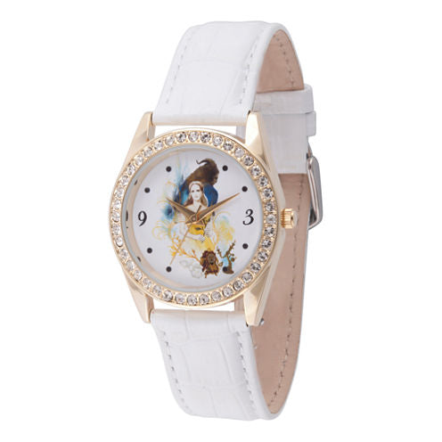 Disney Beauty and the Beast Womens White Strap Watch-Wds000313