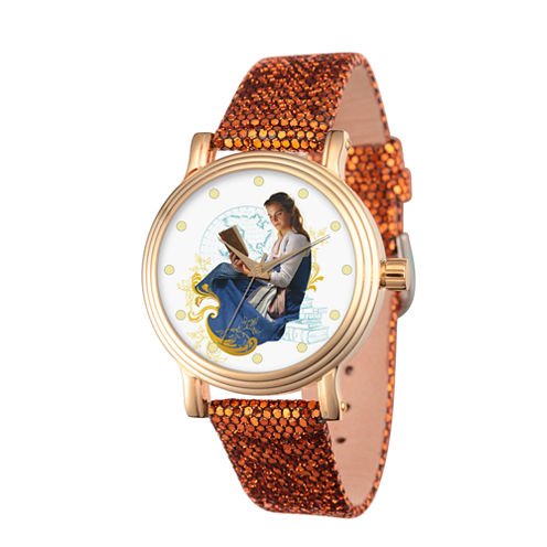 Disney Beauty and the Beast Womens Red Strap Watch-Wds000310