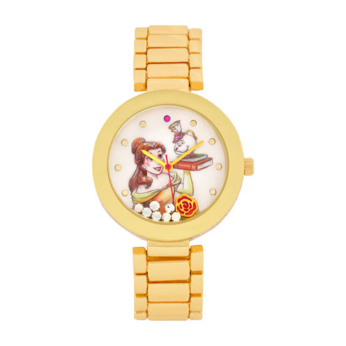 Disney Beauty and the Beast Womens Gold Tone Bracelet Watch-Pn2076jc