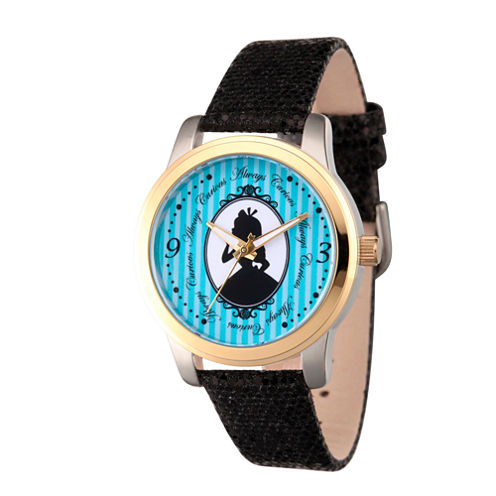 Disney Alice in Wonderland Womens Black Strap Watch-Wds000356