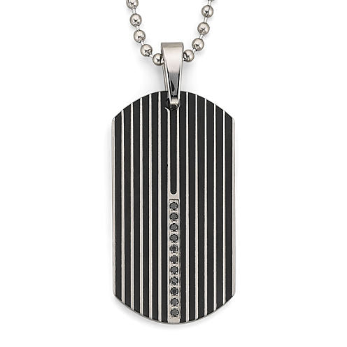 Dog Tag Necklace, .15 ct. t.w. Diamond Steel