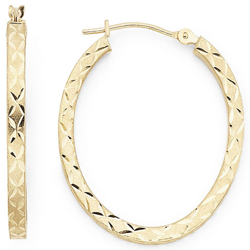 Diamond-Cut Oval Hoop Earrings 10K Gold