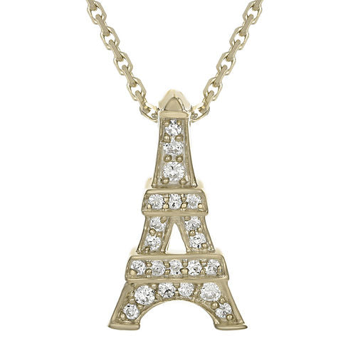 Diamond-Accent 10K Yellow Gold Eiffel Tower Mini Pendant Necklace