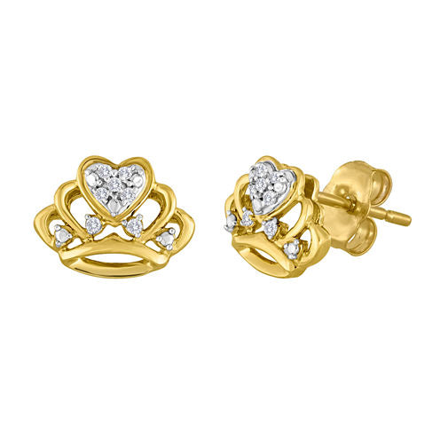 Diamond-Accent 10K Yellow Gold Crown Earrings