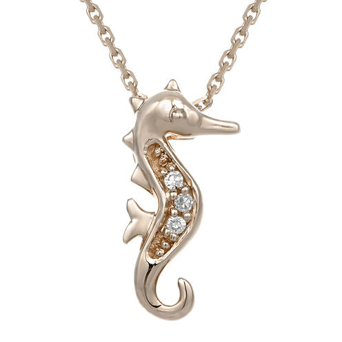 Diamond-Accent 10K Rose Gold Seahorse Mini Pendant Necklace