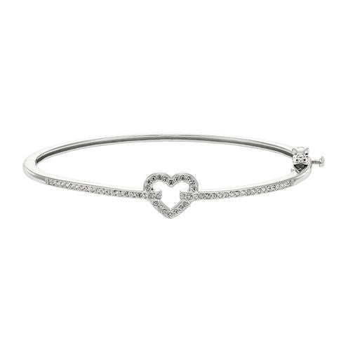 Diamond Glamour™ Diamond- and Crystal-Accent Sterling Silver Openwork Heart Bangle Bracelet