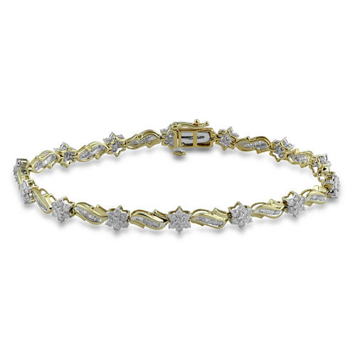 Diamond Blossom Womens 7 1/2 Inch 2 CT. T.W. White Diamond 10K Gold Link Bracelet