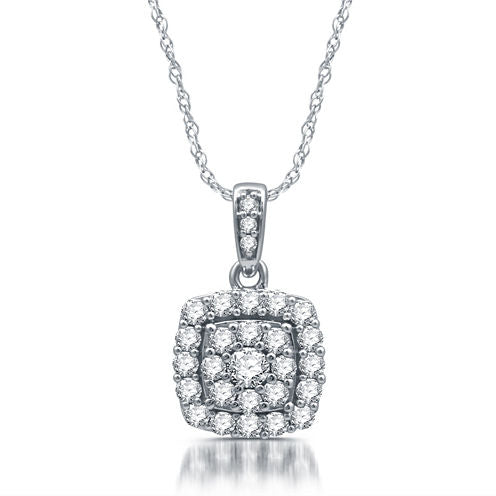 Diamond Blossom Womens 1/2 CT. T.W. Genuine White Diamond 10K White Gold Pendant Necklace