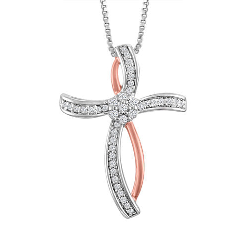 Diamond Blossom Womens 1/10 CT. T.W. White Diamond Sterling Silver & 14K Rose Gold over Silver Pendant Necklace