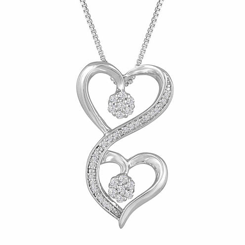 Diamond Blossom Womens 1/10 CT. T.W. Genuine White Diamond Sterling Silver Heart Pendant Necklace