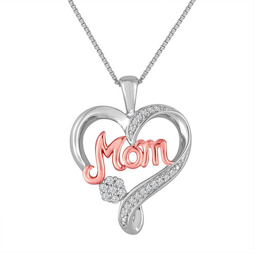 Diamond Blossom Womens 1/10 CT. T.W. Genuine White Diamond 14K Rose Gold Over Silver Sterling Silver Heart Pendant Necklace