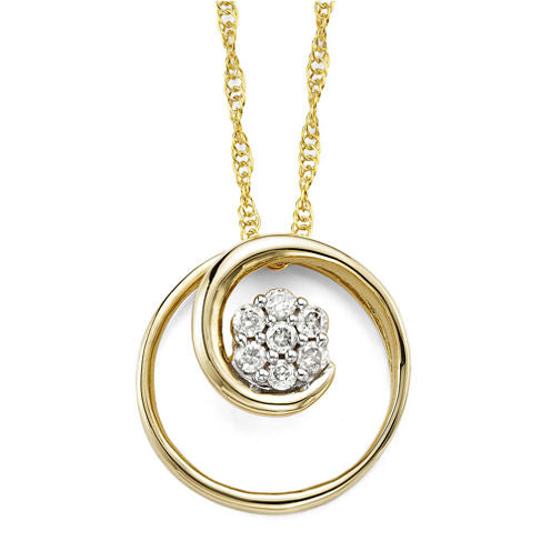 diamond blossom 1/6 CT. T.W. Diamond 10K Yellow Gold Swirl Pendant Necklace