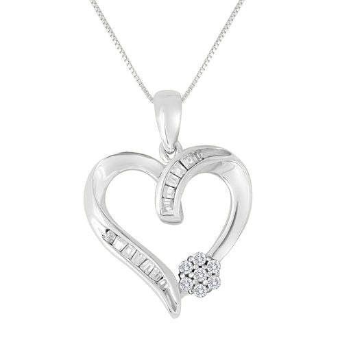 diamond blossom 1/5 CT. T.W. Diamond 10K White Gold Heart Pendant Necklace