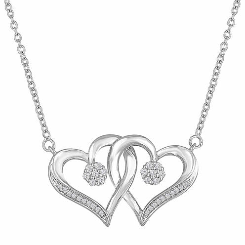 Diamond Blossom 1/10 CT. T.W. Sterling Silver Heart Pendant Necklace