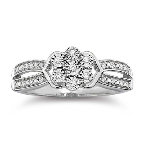 diamond blossom 1/10 CT. T.W. Diamond Cluster Sterling Silver Ring