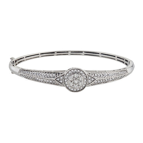 diamond blossom 1 CT. T.W. Diamond 14K White Gold Cluster Bangle Bracelet