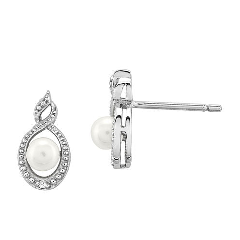 Diamond Accent White CULTURED FRESHWATER PEARLS Sterling Silver 13mm Stud Earrings