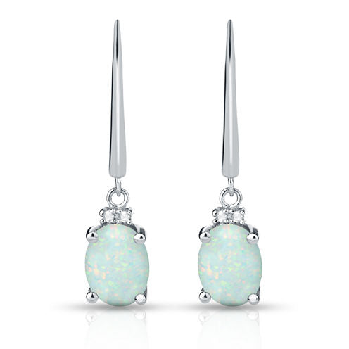 Diamond Accent Simulated White Opal Sterling Silver Drop Earrings