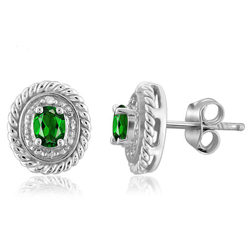 Diamond Accent Green Chrome Diopside Sterling Silver 8.8mm Stud Earrings