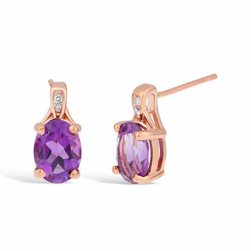 Diamond Accent Genuine Purple Amethyst 14K Gold Over Silver Drop Earrings