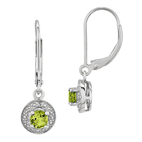 Diamond Accent Genuine Green Peridot Sterling Silver Drop Earrings