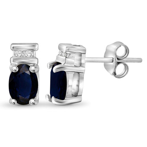 Diamond Accent Genuine Blue Sapphire Sterling Silver 8.8mm Stud Earrings