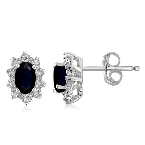 Diamond Accent Genuine Blue Sapphire Sterling Silver 8.2mm Stud Earrings