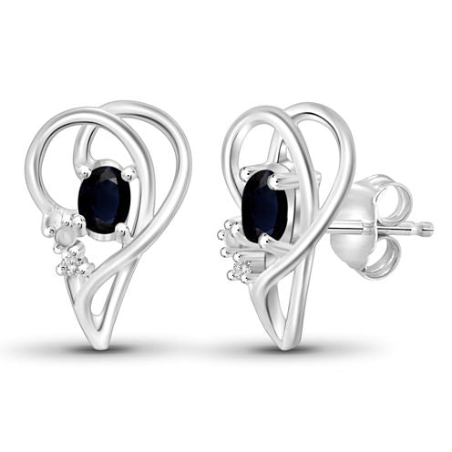 Diamond Accent Genuine Blue Sapphire Sterling Silver 14.4mm Stud Earrings