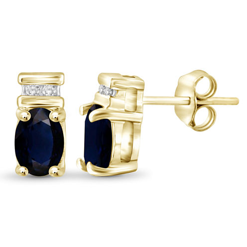 Diamond Accent Genuine Blue Sapphire 14K Gold Over Silver 8.8mm Stud Earrings