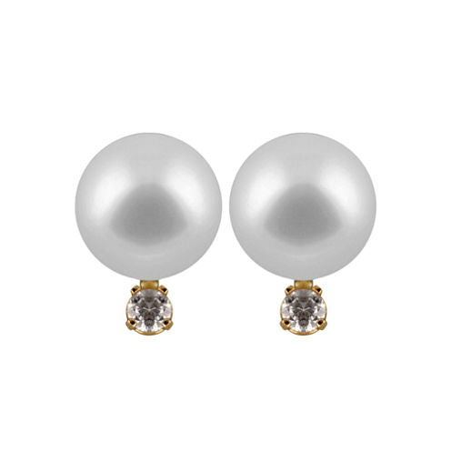 Diamond Accent CULTURED AKOYA PEARLS 14K Gold 7mm Round Stud Earrings