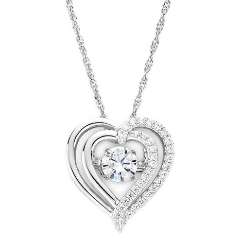 DiamonArt® Dancing Cubic Zirconia Sterling Silver Heart Pendant Necklace